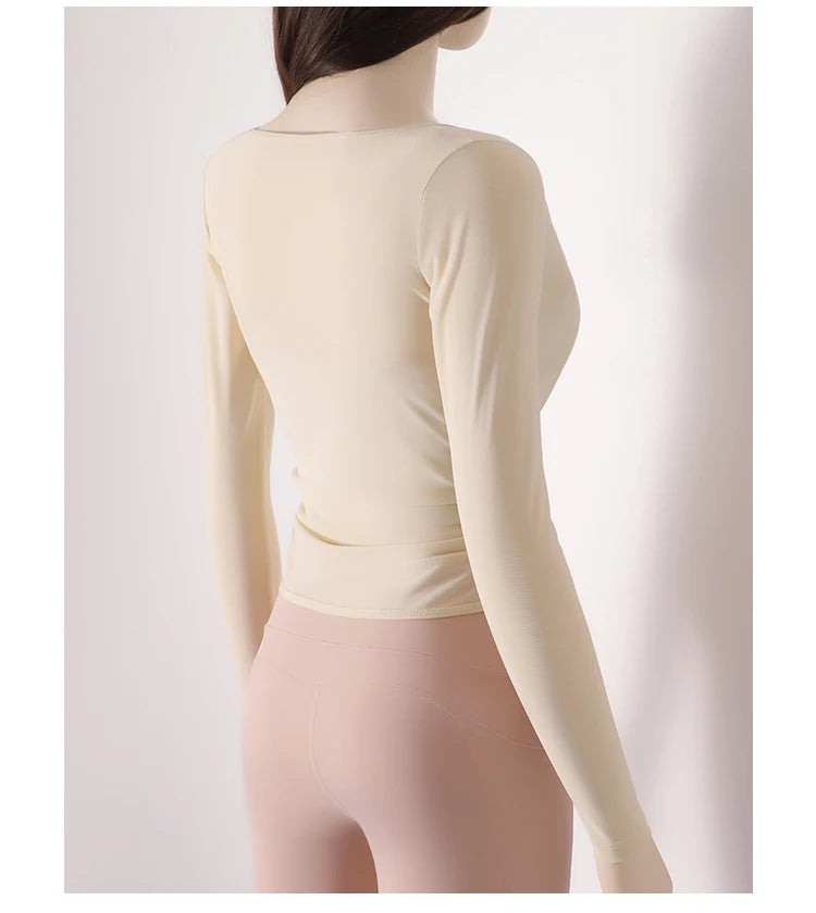 Honeycomb net yarn wearing thin exercise long sleeve breathable waist thin t-shirt pilates training blouse